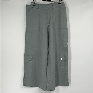 bryn Walker Grey 100% Linen Wide Leg Cargo Pants Size Medium